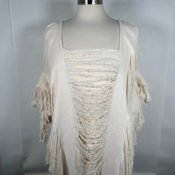 Beach Boho Sheer Knit Swimsuit Cover Up Lightweight Fringe Trim - Picture 5 of 10